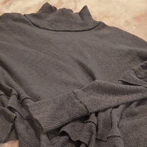 We The Free Gray Cowl Neck Sweater with Flounced Hem